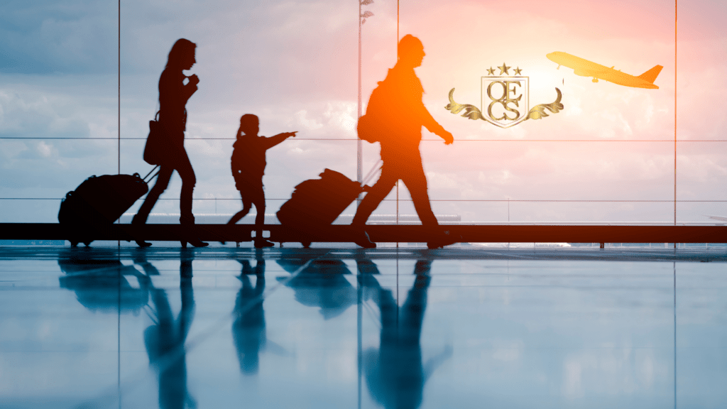 family arriving at Orlando's MCO airport waiting to be picked up