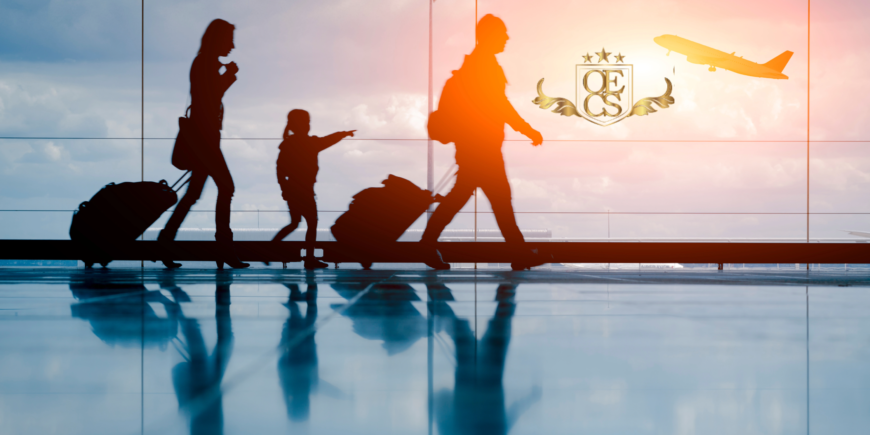 family arriving at Orlando's MCO airport waiting to be picked up