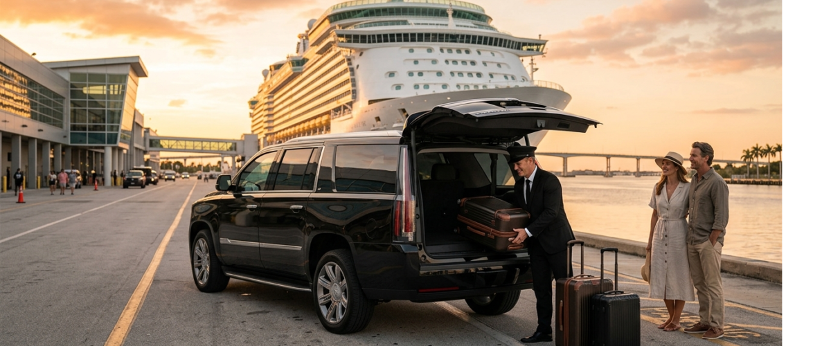 Passenger van parked at Port Canaveral cruise terminal